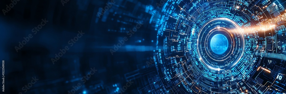 Poster a stunning visual representation of futuristic technology, featuring an abstract digital tunnel with