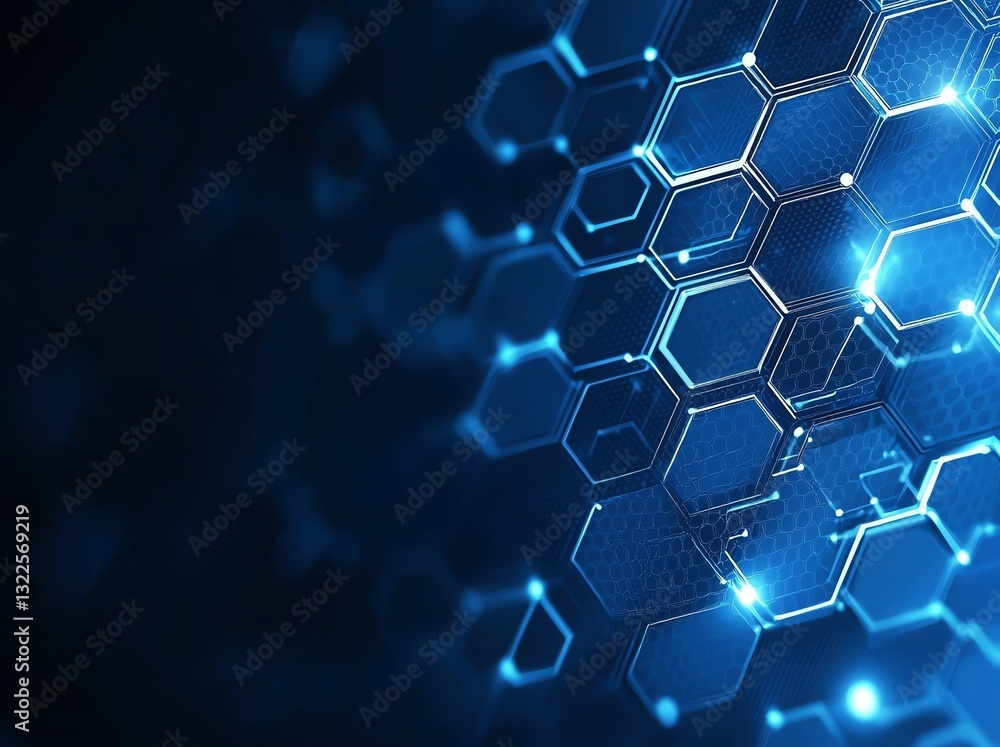 Poster this abstract image features a vibrant hexagonal pattern with glowing edges, symbolizing connectivit