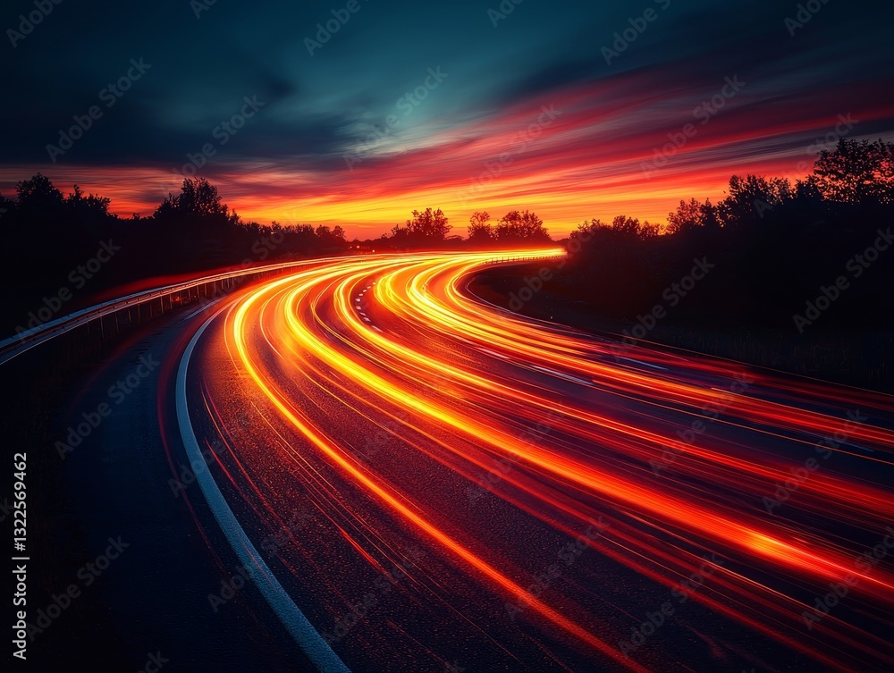 Poster in an electric tunnel shape, red light waves manifest, illuminated by lines on a black background, a