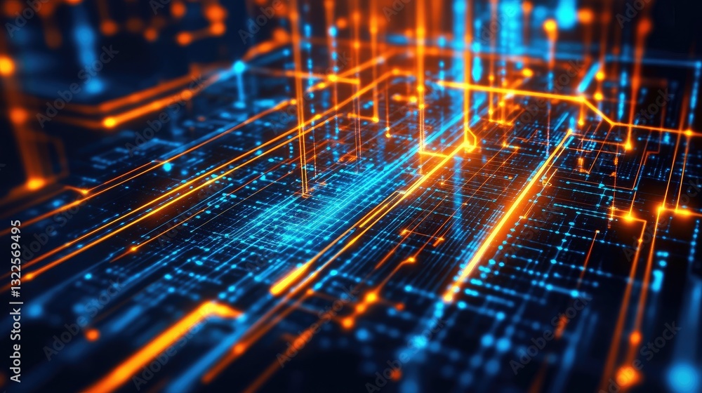 Poster a glowing neon ai symbol with cyber-inspired lines and interconnected nodes, representing deep learn