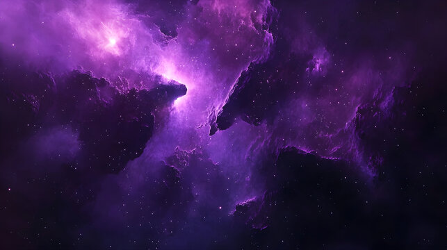 Deep purple cosmic galaxy background with scattered stars and nebula clouds creating a space theme