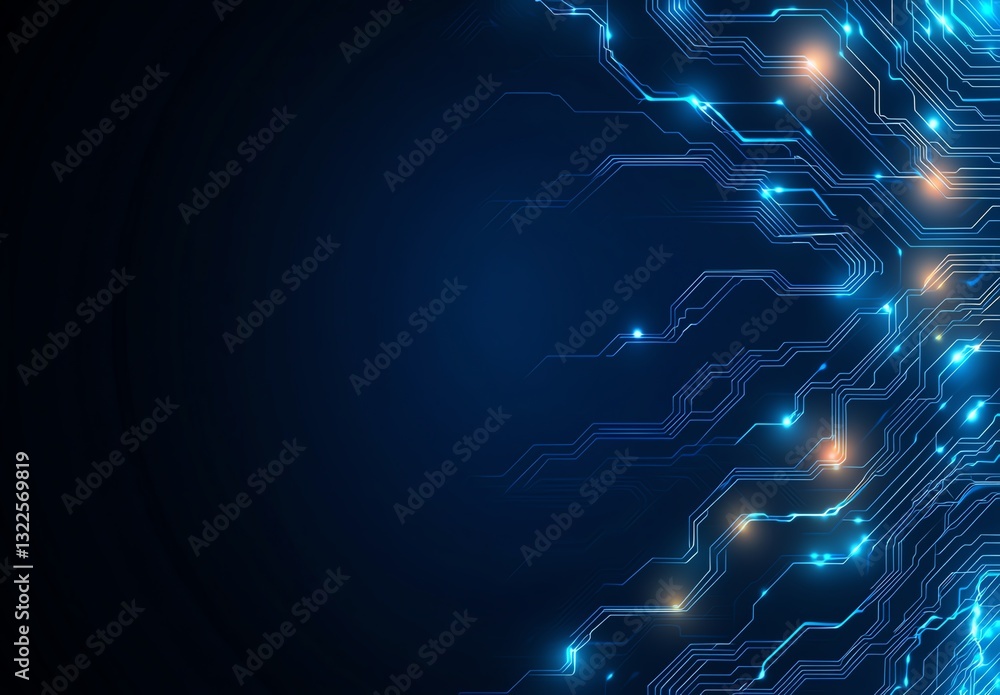 Poster a captivating abstract background showcasing illuminated blue circuit lines on a dark surface, repre