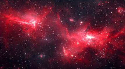 Deep red cosmic galaxy background with scattered stars and nebula clouds creating a space theme