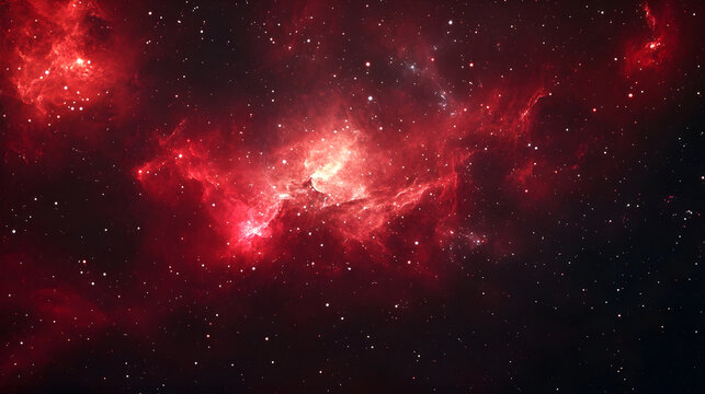 Deep red cosmic galaxy background with scattered stars and nebula clouds creating a space theme