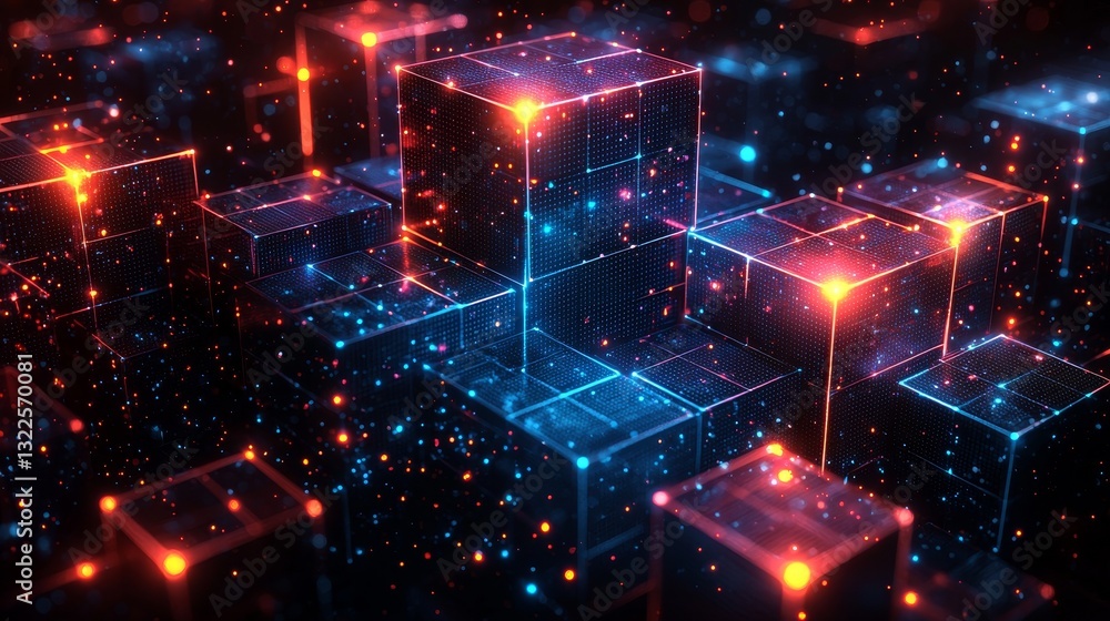 Poster futuristic metaverse idea using digital cubes and blocks, representing a technological network conne