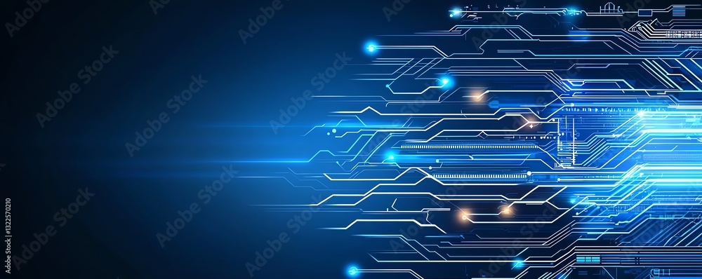 Poster a futuristic digital background showcasing intricate circuit patterns with glowing lights, represent