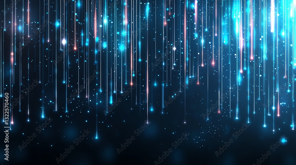 Poster a mesmerizing digital background featuring cascading beams of light in varying shades of blue, creat