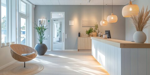 A well decorated modern reception area with natural light