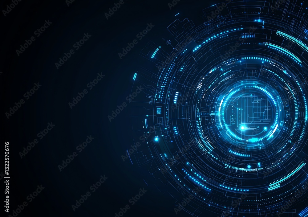 Aufkleber a captivating abstract digital design featuring blue glowing circular elements against a dark backgr