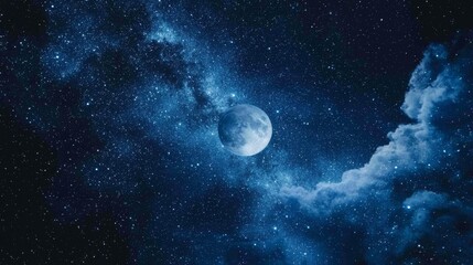 Celestial Night Sky with Moon and Stars