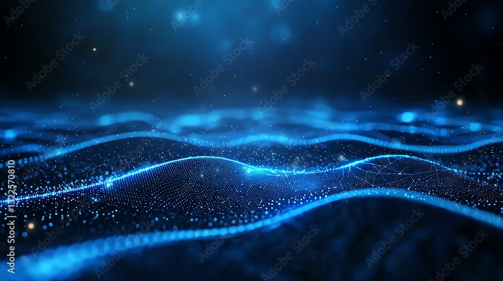 Aufkleber a mesmerizing blue wave of digital particles flows across a dark background, creating a futuristic a