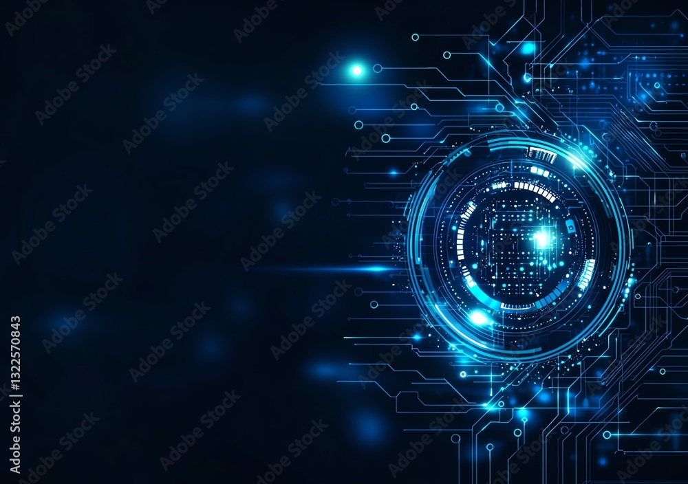 Poster a mesmerizing futuristic design featuring abstract glowing circuits and a central circular element