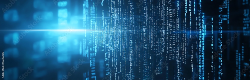 Aufkleber a stunning digital visualization showcasing streams of binary code in an abstract blue environment