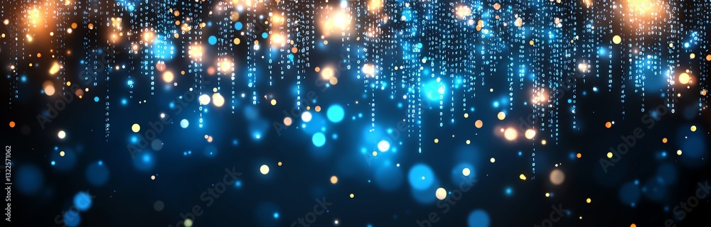 Poster a stunning visual display of shimmering blue lights and sparkling bokeh effects, perfect for creatin