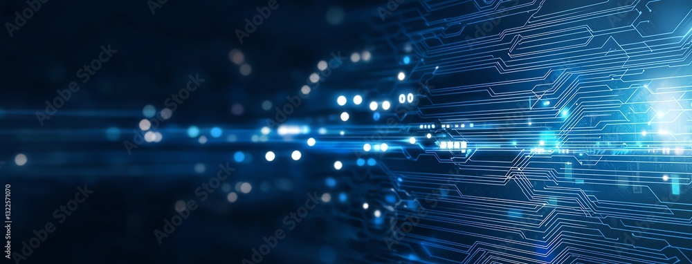 Poster a captivating digital abstract depicting vibrant blue lights and circuits, symbolizing advanced tech