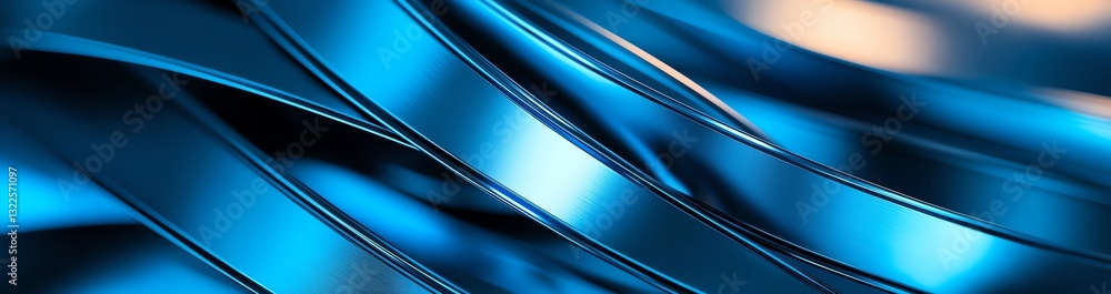 Poster an abstract representation of blue metallic ribbons creating a dynamic flow. this image symbolizes i