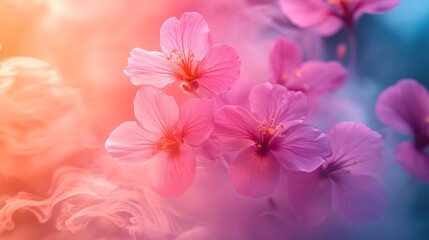 Fototapeta premium Dreamy pink flowers in vibrant smoke.