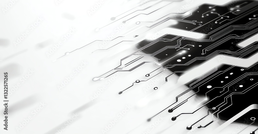 Poster a close-up of a digital circuit board, showcasing intricate patterns and connections. ideal for tech