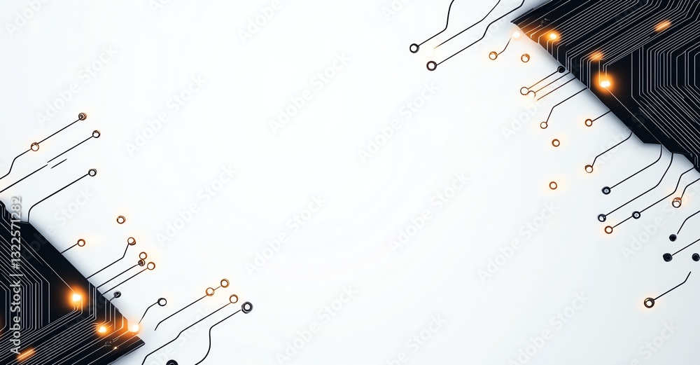 Poster abstract close-up of a circuit board with glowing elements, showcasing a modern technological design