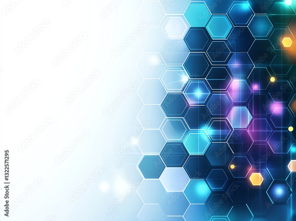 Poster a vibrant, abstract background featuring a hexagonal pattern with luminous colors. ideal for technol