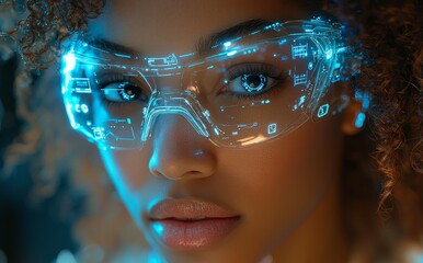 Girl exploring the futuristic metaverse on her modern computer