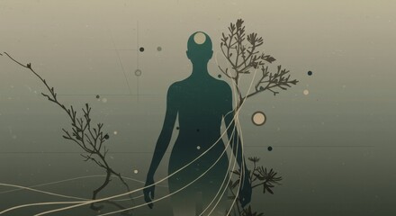 A serene silhouette against a backdrop of lush greenery and blue skies, capturing the essence of natural beauty.