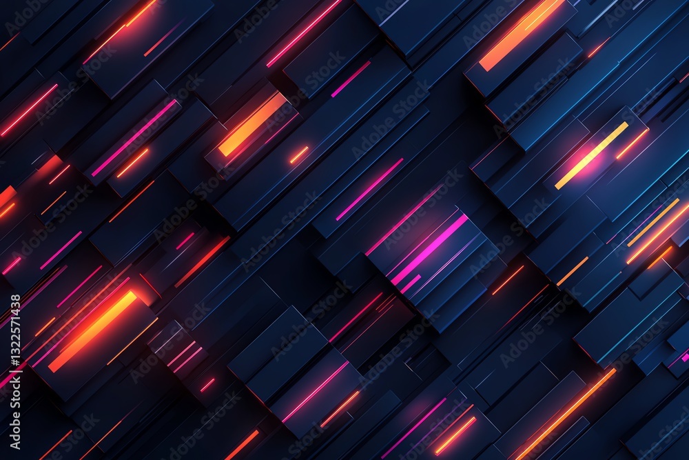 Poster a vibrant abstract design featuring dynamic lines and glowing lights against a dark background, perf