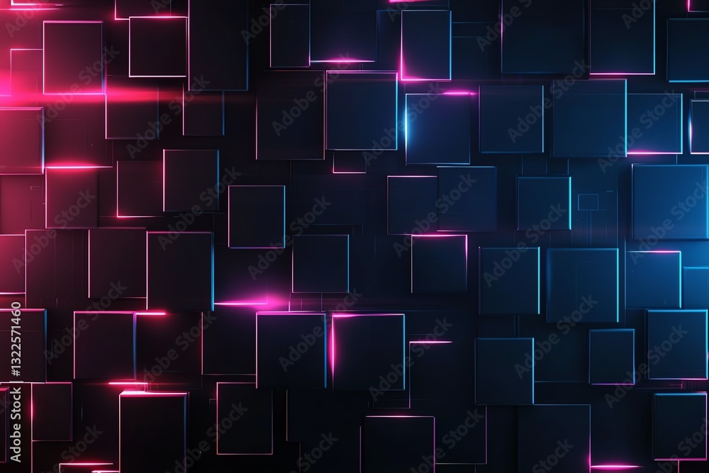 Poster a visually striking abstract background featuring a grid of illuminated blocks in blue and pink tone