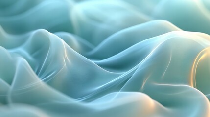 Fototapeta premium Abstract teal fabric waves, soft, flowing, elegant, 3D render.