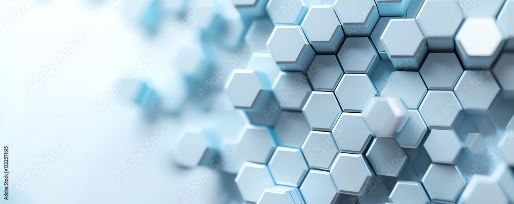 Poster a close-up view of interconnected hexagonal patterns in a sleek, modern design