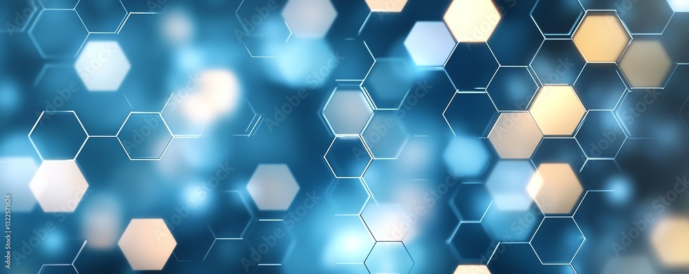 Poster a modern, abstract background featuring hexagonal shapes with a blue gradient