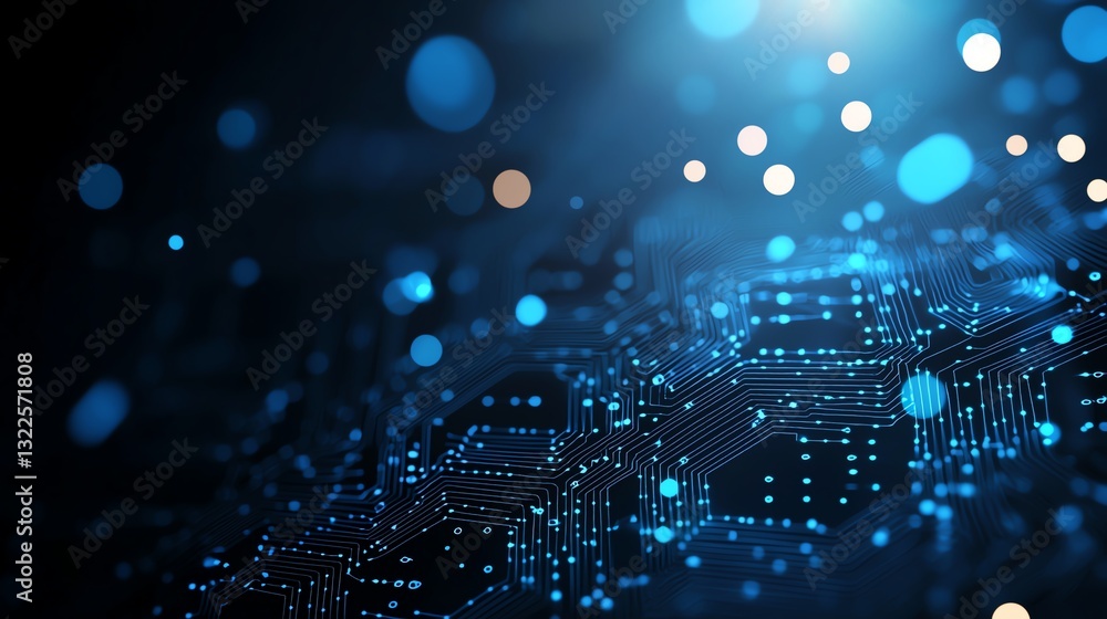 Aufkleber a close-up view of a futuristic digital circuit board in vibrant blue tones, showcasing intricate pa
