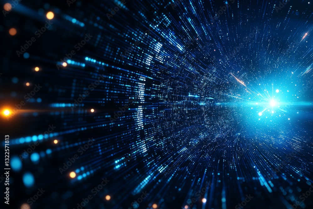 Poster an abstract representation of digital data flow through a virtual space, showcasing vibrant colors a