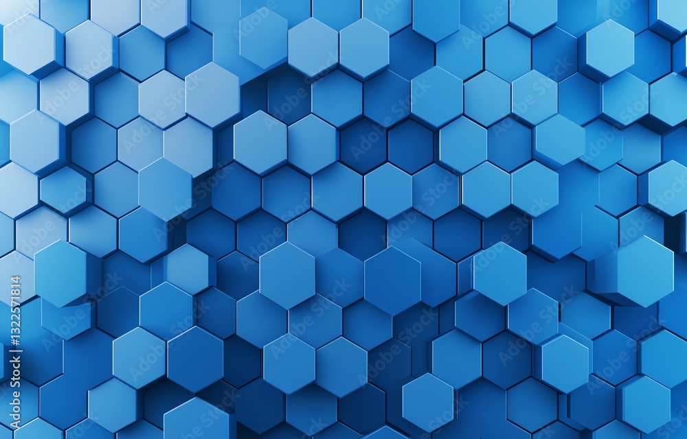 Poster this image features a dynamic pattern of blue hexagons, creating a visually striking backdrop suitab