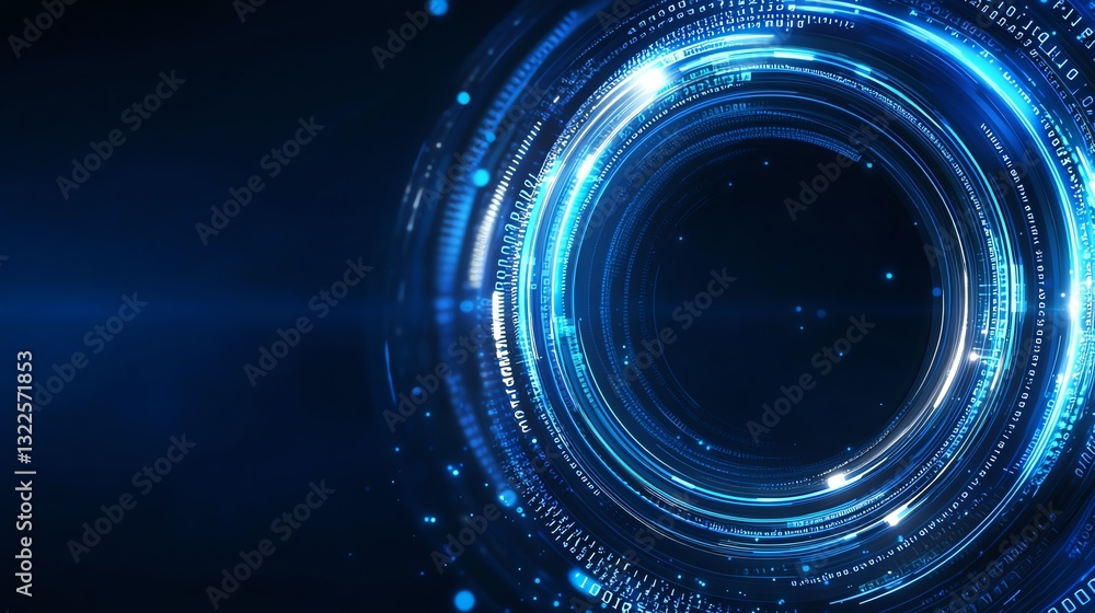 Poster a captivating abstract digital background featuring vibrant blue lights and circular patterns. ideal
