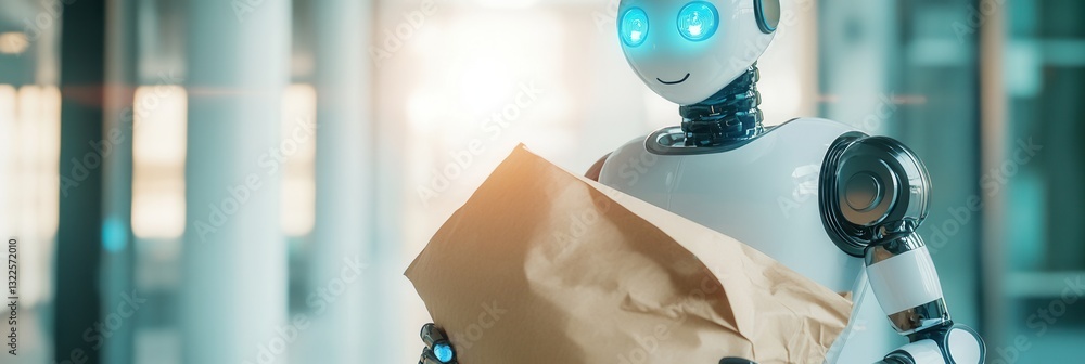 Aufkleber friendly robot delivers groceries in a futuristic smart home environment showcasing advanced technol