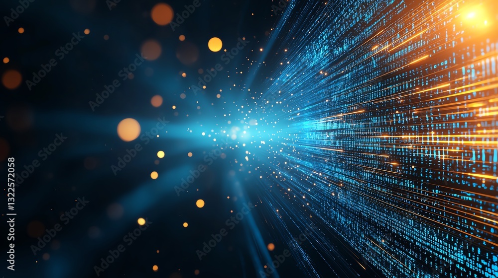 Poster a vibrant abstraction showcasing streams of light and particles, symbolizing rapid data transfer and
