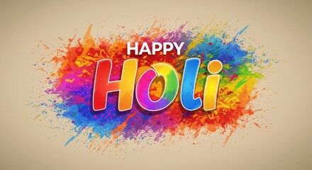 A vibrant Holi celebration featuring colorful art and joyful greetings in the background.