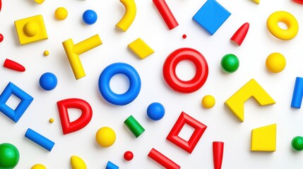 Fototapeta premium A collection of scattered colorful geometric shapes on white background