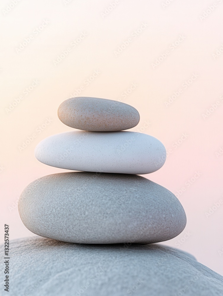 Aufkleber zen-inspired composition featuring smooth pebbles stacked in harmony against a pastel gradient backg