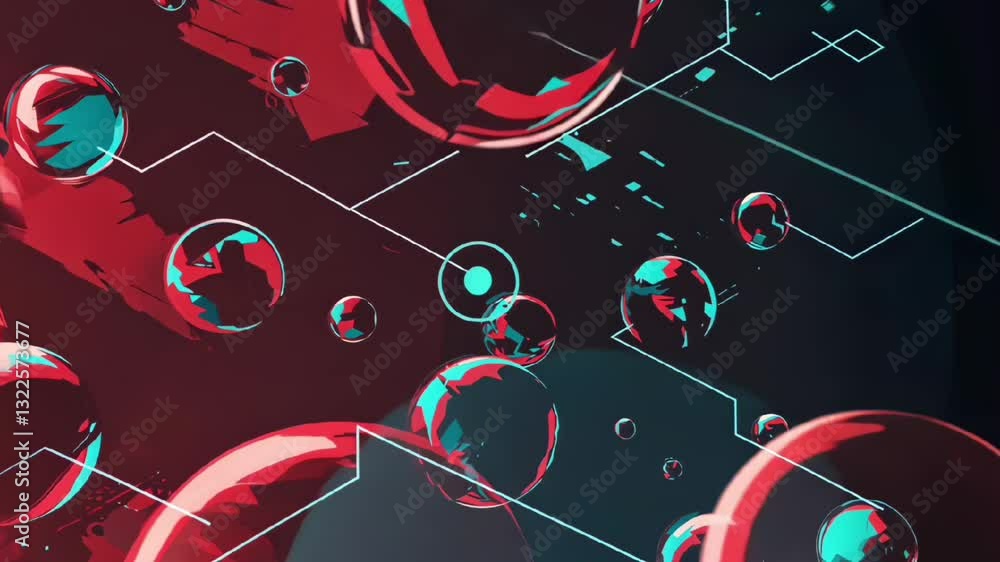 Poster abstract digital spheres with glowing neon lights in a futuristic cyberspace environment representin