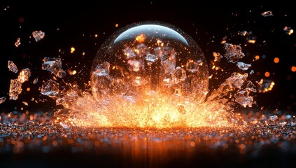 A slow-motion scene captures a glass shattering from a strike, debris flying in all directions, highlighting the explosive yet vulnerable nature of the event