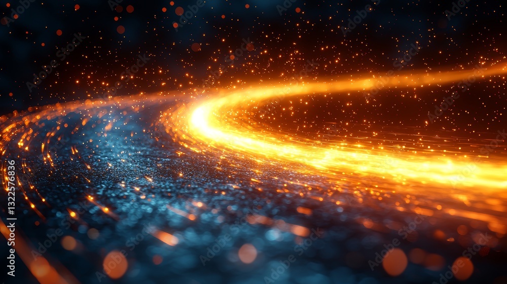 Poster futuristic scene with an abstract background featuring dynamic orange and yellow motion blur lines, 