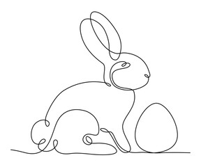 Minimalistyczny królik i jajko wielkanocne. Sylwetka uroczego zająca w prostym stylu. Ilustracja wektorowa.