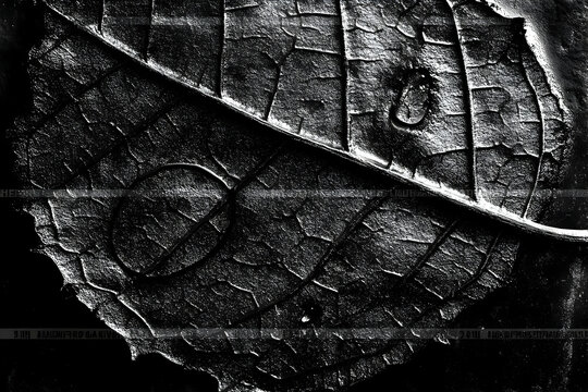 Monochrome Leaf Close-Up Showing Texture and Subtle Details in Shadow