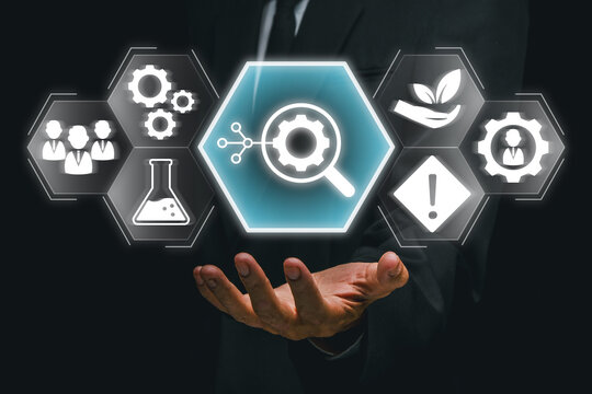 Visual representation of root cause analysis with digital icons, highlighting problem-solving and analytical processes in business.