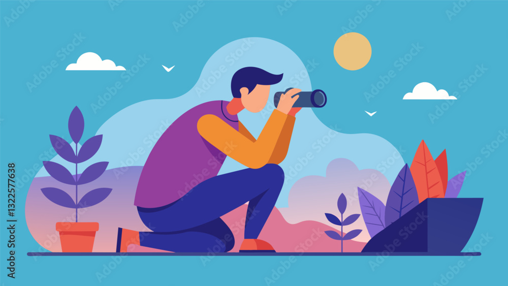 Poster Practicing patience and mindfulness while waiting for the perfect shot observing and appreciating the surroundings in between clicks.. Vector illustration