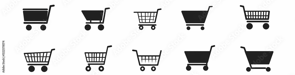 Poster shopping carts selection: a collection of shopping cart icons arranged in a grid, offering a diverse