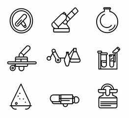 Science Icons: A collection of precisely crafted, minimalist icons representing various scientific tools and instruments, perfect for illustrating research, experimentation, and the world of science.