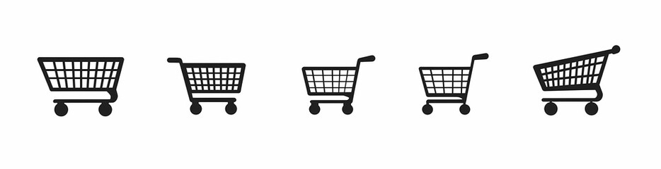 Shopping Cart Lineup: A minimalist depiction of five shopping carts, offering a versatile visual element for retail concepts and eCommerce designs, implying the process of shopping.